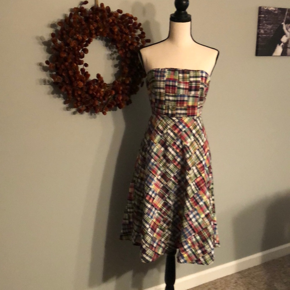 J Crew Strapless Summer Madras Plaid Dress